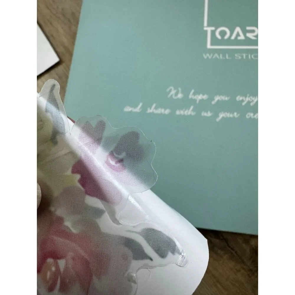 Toarti Vinyl Wall Decals Pink Poppy Roses Flowers Leaves Peel & Stick Decor (54)